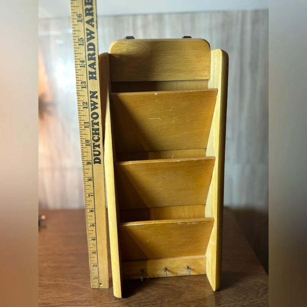 Vintage Wooden Wall Mail & Key Organizer in Light Honey